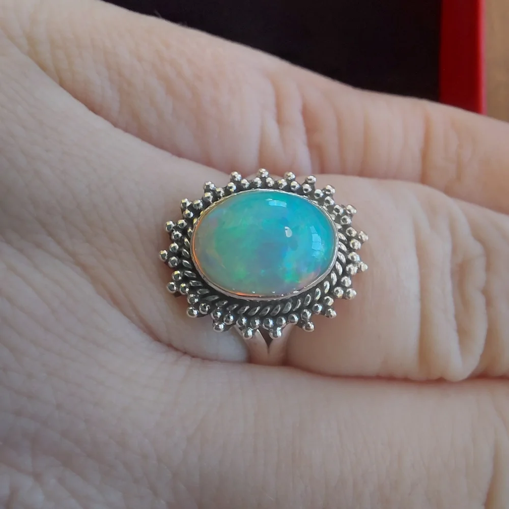 Sterling Silver Ethiopian Opal Halo Statement Ring